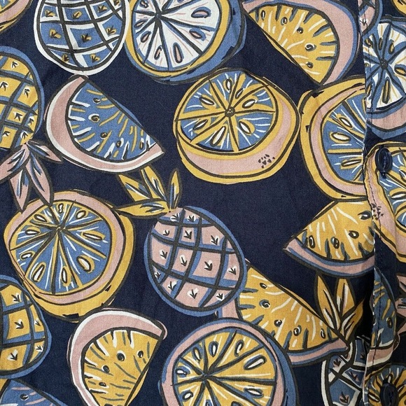 Junk Food Clothing Art Style Navy Pineapple Fruit Button Front Men Shirt Size L - Picture 6 of 16